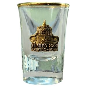 Vtg Jubilee 2000 Rome Italy St Pietro Roma Gold Rimmed Shot Glass Mercy Renewal